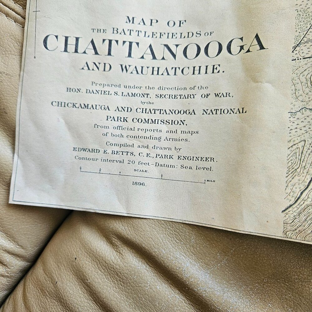 MAP OF THE BATTLEFIELDS OF CHATTANOOGA AND WAUHATCHIE 1896 33.5 x 24.5 Inches